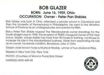 1999 Harness Heroes #29 Bob Glazer Back